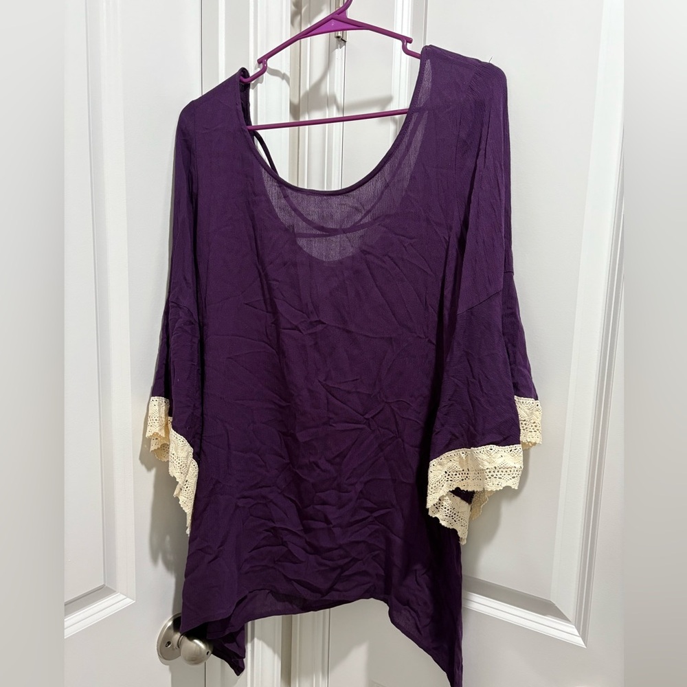 Entro Purple Tunic with Cream Lace Trim